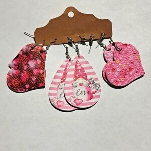 Hearts Valentine's Day love earrings leather Jewelry Women bundle